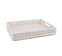 EDHAS Platters Mango Wood Tray with Handles Serving Platters for Breakfast in Bed, Tea, Coffee with Cutout Handles (White) (35.56cm x 27.94cm x 5.08cm)