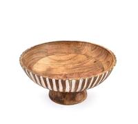 EDHAS Salad Bowl Handcrafted Mango Wood Pedestal Bowl - Burned Inner Bowl & Whitewash Outer Finish, Large Wooden Serving Bowl for Salads, Fruits (10" X 10'' X 4.75")