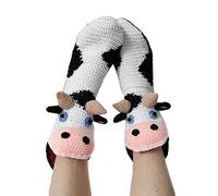 Edhomenn 2023 Men Women Winter Socks Knit Warm 3D Novelty Animal Wide Mouth Crew Socks Halloween Clothing Accessory (Black White Cow, Adult)