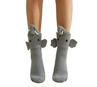 Edhomenn Adults Women Winter Funny Knitted 3D Animal Shape Socks Crocodile Shark Alligator Socks Leg Warmers (B-Gray Elephant, ONE SIZE)