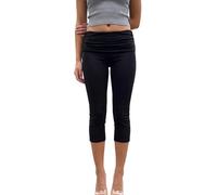 Edhomenn B-Black Womens Fold Over Capri Legging Low Rise Yoga Pants 3/4 Tummy Control Leggings Ladies Y2k Stretchy Cropped Pants Summer Casual Streetwear (B-Black, M)