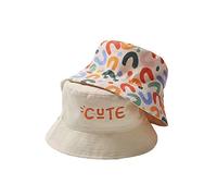 Edhomenn Baby Boys Cute Bucket Hat Double-Side Printed Hat Embroidery Letters Wide Brim Sun Protection Hat for Baby Girls (01 Creamy White, 4-6 Years)