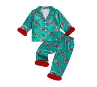 Edhomenn Baby Girl Christmas Pajamas Long Sleeve Lapel Ruffle Hem Buttons Red Tops Pants Suit Christmas 2pcs Outfits Nightwear (54 Green, 4-5 Years)