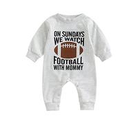 Edhomenn Infant Baby Football Outfits Daddy Funny Jumpsuit Cartoon Letter Rugby Print Long Sleeve Round Neck Full Length Romper Newborn Boys Girls Clothes (02 With Mommy, 6-12 Months)