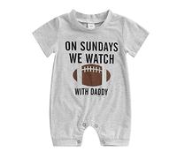 Edhomenn Infant Baby Football Outfits Daddy Funny Jumpsuit Cartoon Letter Rugby Print Long Sleeve Round Neck Full Length Romper Newborn Boys Girls Clothes (03 With Daddy, 12-18 Months)