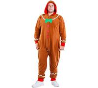 Edhomenn Men Women Boy Girl Christmas Gingerbread Costume Long Sleeve Zipper Hooded Jumpsuit Party Role-playing Cosplay (Brown Men, M)
