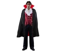 Edhomenn Mens Vampire Costume with Cape Dracula Halloween Costume Long Sleeve Shirts with Attached Vest and Vampire Cape 2 Pcs Fancy Dress Outfits (A-Black, XXXL)