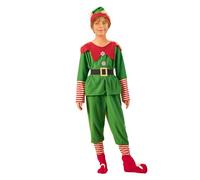 Edhomenn Parents And Child Christmas Elf Costume 4PCS CosPlay Party Santa's Elf Outfit Dress Pants With Hat, Belt And Socks (Boy, 3-4T)