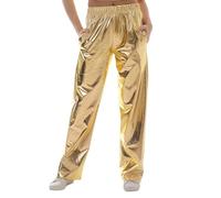 Edhomenn Shiny Metallic Jogger Pants for Women High Waist Stretchy Holographic Color Hip Hop Trousers Ladies Y2k Trousers Clubwear (03 Gold, M)