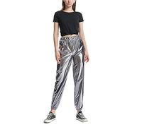 Edhomenn Shiny Metallic Jogger Pants for Women High Waist Stretchy Holographic Color Hip Hop Trousers Ladies Y2k Trousers Clubwear (02 Grey, M)