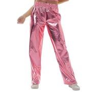 Edhomenn Shiny Metallic Jogger Pants for Women High Waist Stretchy Holographic Color Hip Hop Trousers Ladies Y2k Trousers Clubwear (03 Pink, M)