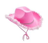 Edhomenn Texan Cowboy Hat for Women Fluffy Feather Trim Cowgirl Hat Fancy Dress Party Accessory (01 Pink, One Size)