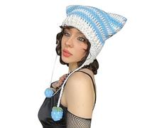 Edhomenn Women Cat Beanies Grunge Goth Beanies Cat Ear Hat Y2k Crochet Beanie for Girls Streetwear (02 Blue, One Size)