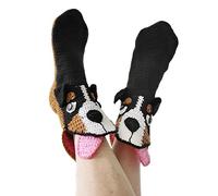 Edhomenn Women Christmas Socks Cute 3D Cartoon Novelty Animal Socks Knit Warm Winter Clothing Accessory (07 Black Dog, ONE SIZE)