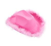 Edhomenn Women Fluffy Feather Wide Brim Cowboy Hat Cowgirl Hat for Party Costume Dress Up (Pink A, One Size)