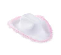 Edhomenn Women Fluffy Feather Wide Brim Cowboy Hat Cowgirl Hat for Party Costume Dress Up (White C, One Size)