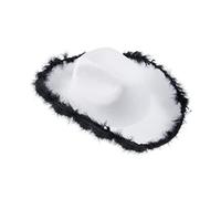 Edhomenn Women Fluffy Feather Wide Brim Cowboy Hat Cowgirl Hat for Party Costume Dress Up (White D, One Size)