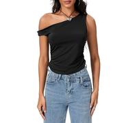 Edhomenn Women Going Out Tops Sexy One Shoulder Sleeveless Crop Top Summer Tank Crop Y2k Shirts Workout Clothes (Black, M)