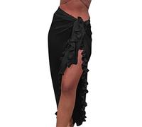 Edhomenn Women Long Beach Sarong Sheer Long Swimsuit Cover Ups Solid Color See-Through Bikini Wrap Skirt Vacation Holiday Beachwear