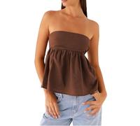 Edhomenn Women Ruffle Hem Tube Tops Summer Casual Strapless Flowy Blouse Off The Shoulder Going Out Tanks (Brown, L)