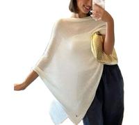 Edhomenn Women Solid Color Sheer Poncho Shrug Summer Off Shoulder Cover Up Pullover Knit Mesh Poncho Bolero (Ba White, ONE SIZE)