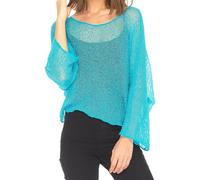Edhomenn Women Solid Color Sheer Poncho Shrug Summer Off Shoulder Cover Up Pullover Knit Mesh Poncho Bolero (Ba Blue, ONE SIZE)