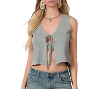 Edhomenn Women Stripe Knitted Vest V-Neck Sleeveless Front One Button Sweater Vest Fashion Y2k Tank Tops Streetwear (05 Gray, m)