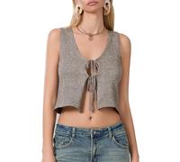 Edhomenn Women Stripe Knitted Vest V-Neck Sleeveless Front One Button Sweater Vest Fashion Y2k Tank Tops Streetwear (05 Oatmeal, m)
