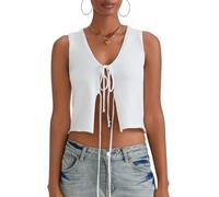 Edhomenn Women Stripe Knitted Vest V-Neck Sleeveless Front One Button Sweater Vest Fashion Y2k Tank Tops Streetwear (04 White, m)