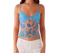 Edhomenn Women Y2K Sequin Cami Top V Neck Criss Cross Straps Tank Cute Sparkle Backless Crop Tops Sexy Sleeveless Spaghetti Strap Tops (Xa Blue, M)