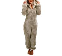 Edhomenn Womens Bear Onesie, Warm Fluffy Onesie, Thick Plush Sleeping Romper, Winter Hooded Jumpsuit, Cute Christmas Onesie (02 Khaki, M)