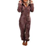 Edhomenn Womens Bear Onesie, Warm Fluffy Onesie, Thick Plush Sleeping Romper, Winter Hooded Jumpsuit, Cute Christmas Onesie (01 Coffee, XXXXL)