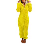Edhomenn Womens Bear Onesie, Warm Fluffy Onesie, Thick Plush Sleeping Romper, Winter Hooded Jumpsuit, Cute Christmas Onesie (02 Yellow, M)