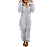 Edhomenn Womens Bear Onesie, Warm Fluffy Onesie, Thick Plush Sleeping Romper, Winter Hooded Jumpsuit, Cute Christmas Onesie (01 Grey, XXL)