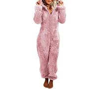 Edhomenn Womens Bear Onesie, Warm Fluffy Thick Plush Sleeping Romper, Cute Christmas Jumpsuit (01 Pink, XL