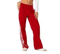 Edhomenn Womens Casual Active Pants Side Striped Bow Low Waist Sweatpants with Pocket Loose Elastic Sports Trousers (01 Red, L)