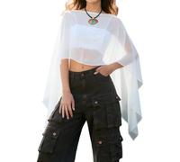 Edhomenn Womens Crochet Cover Ups Hollow Out Long Sleeve Crop Top Summer Beach Pullovers (26 White, ONE Size)