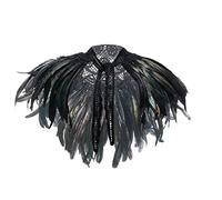 Edhomenn Womens Faux Feather Boa for Maleficent Costume, Peacock Costume, Gothic Feather Cape for Halloween Carnival Cosplay, Fancy Dress Party, Concert Outfit (B-Black Hollowed, One Size)