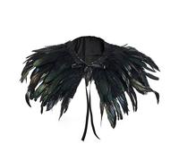 Edhomenn Womens Faux Feather Boa for Maleficent Costume, Peacock Costume, Gothic Feather Cape for Halloween Carnival Cosplay, Fancy Dress Party, Concert Outfit (B-Black Lined, One Size)