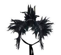 Edhomenn Womens Faux Feather Boa for Maleficent Costume, Peacock Costume, Gothic Feather Cape for Halloween Carnival Cosplay, Fancy Dress Party, Concert Outfit (A-Black, One Size)