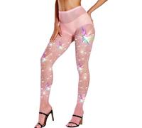 Edhomenn Womens Fishnet Tights Sexy Sparkly Tights Glitter Rhinestone Pantyhose Sheer Mesh Stockings (05 Pink, ONE SIZE)