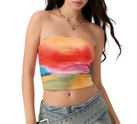 Edhomenn Women's Floral Print Tube Tops Strapless Bandeau Tops Slim Fit Casual Summer Vests Streetwear (05 Orange, M)