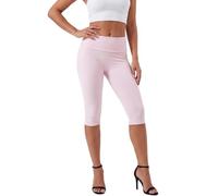 Edhomenn Womens Fold Over Capri Legging Low Rise Yoga Pants 3/4 Tummy Control Leggings Ladies Y2k Stretchy Cropped Pants Summer Casual Streetwear (C-Pink, S)