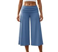 Edhomenn Womens Gaucho Pant Low Rise Flowy Capri Pant Wide Leg Crop Trouser (B-Blue, S)