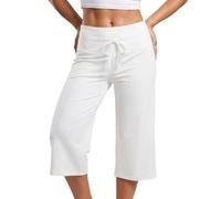 Edhomenn Womens Gaucho Pants Elastic Mid Rise Drawstring Flowy Capri Pants (A-White, M)
