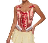 Edhomenn Womens Halloween Corset Tops Checkerboard Print Tie Front Vest | Ideal for Halloween, Carnival & Themed Party, Perfect for Jester-style, Vintage Circus, Candy-clown & Fairy-tale Looks