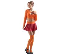 Edhomenn Womens Halloween Costume Velma Cosplay Classic Deluxe Outfits Long Sleeve Hollowed Crop Top Mini Skirt with Stocking 3 Pcs Festival Outfits (01 Orange, XL)