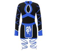 Edhomenn Women's Halloween Costumes Contrast Color Front Cutout Bodysuits with Print Belt Decorations (02 Blue, XL)