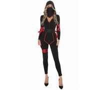 Edhomenn Women's Halloween Costumes Contrast Color Front Cutout Bodysuits with Print Belt Decorations (03 Black, M)
