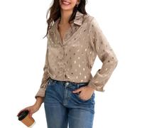 Edhomenn Womens Long Sleeve Shirt Polka Dot Print Sequin Tops Lapel Neck Button Down Elegant Blouse Loose Fit Casual Spring Fall Clothes (02 Champagne, L)